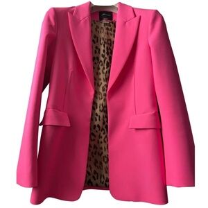 Blumarine Pink Blazer with Notched Lapels and Animal Print Lining